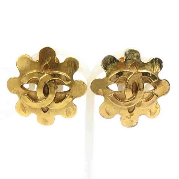 CHANEL Authentic Gold Logo Earrings